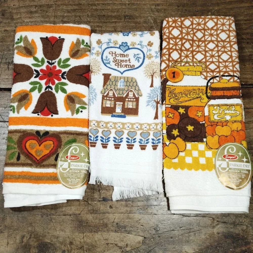 Vintage Towels & Wash Cloth Kitchen Hand Towels Cotton Made USA Home Sweet NEW